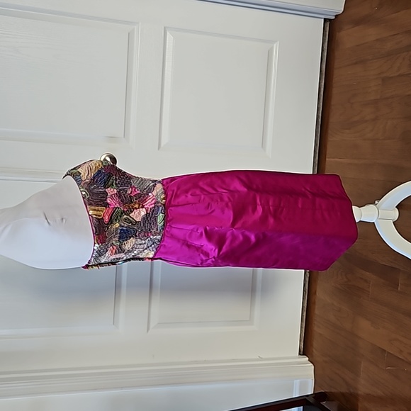 PATRICIA RHODES Sleeveless Silk Magenta and multi colored sequins dress Size 8 - Picture 3 of 16